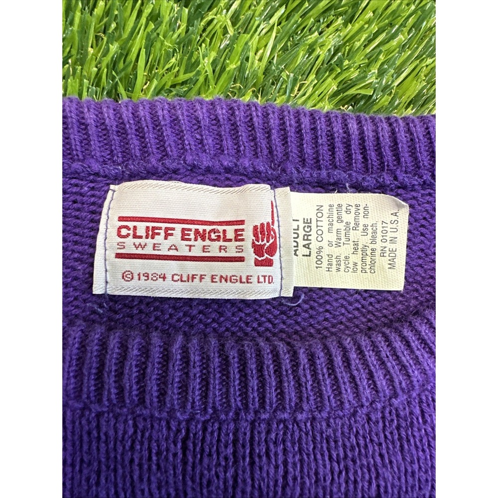Vintage 1980's LSU TIGERS Cliff Engle Crew Neck Knit Sweater Made in‎ USA Large - Picture 8 of 11